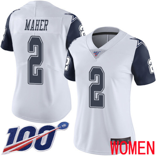 Women Dallas Cowboys Limited White Brett Maher #2 100th Season Rush Vapor Untouchable NFL Jersey->women nfl jersey->Women Jersey